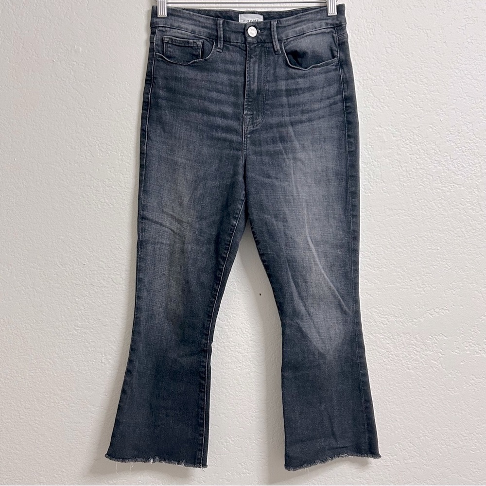 Frame Le Super High Mini Boot in Black Oak Denim Jeans, Size 27